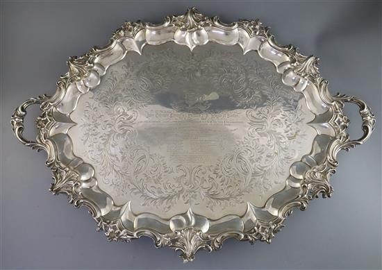 A Victorian silver two handled oval tea tray by Edward & John Barnard, 164 oz.